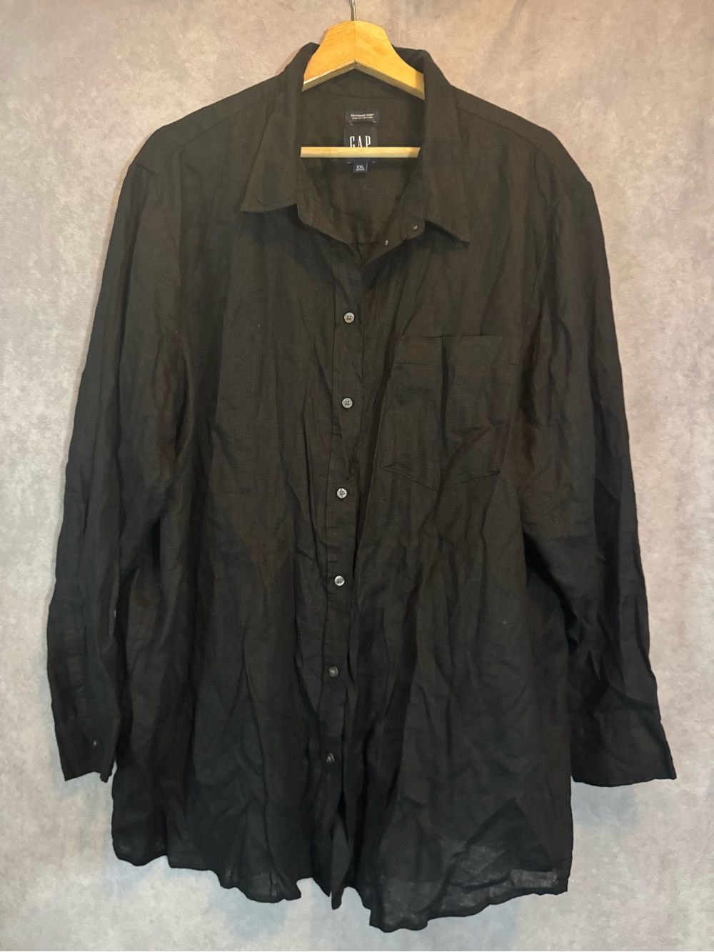 GAP Women Boyfriend Shirt Black 100% Linen Long Sleeve Button Down  XXL